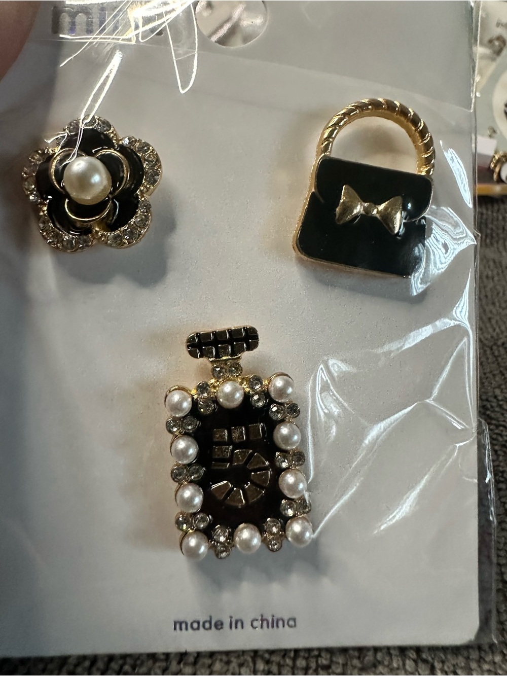 Mini Black and Gold Decorative Bag Charm Trio